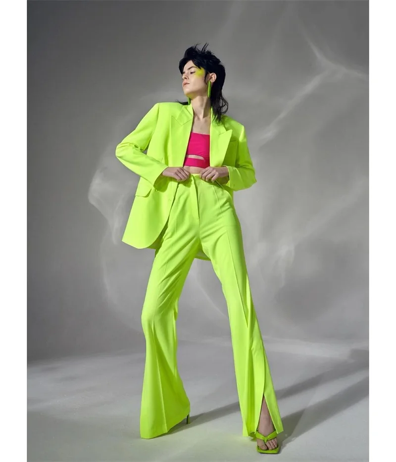 Power Green-Conjuntos de trajes de 2 piezas para mujer, Blazer de gran tamaño y pantalones divididos, hechos a medida, ropa de calle informal para niña, vestido de fiesta de graduación