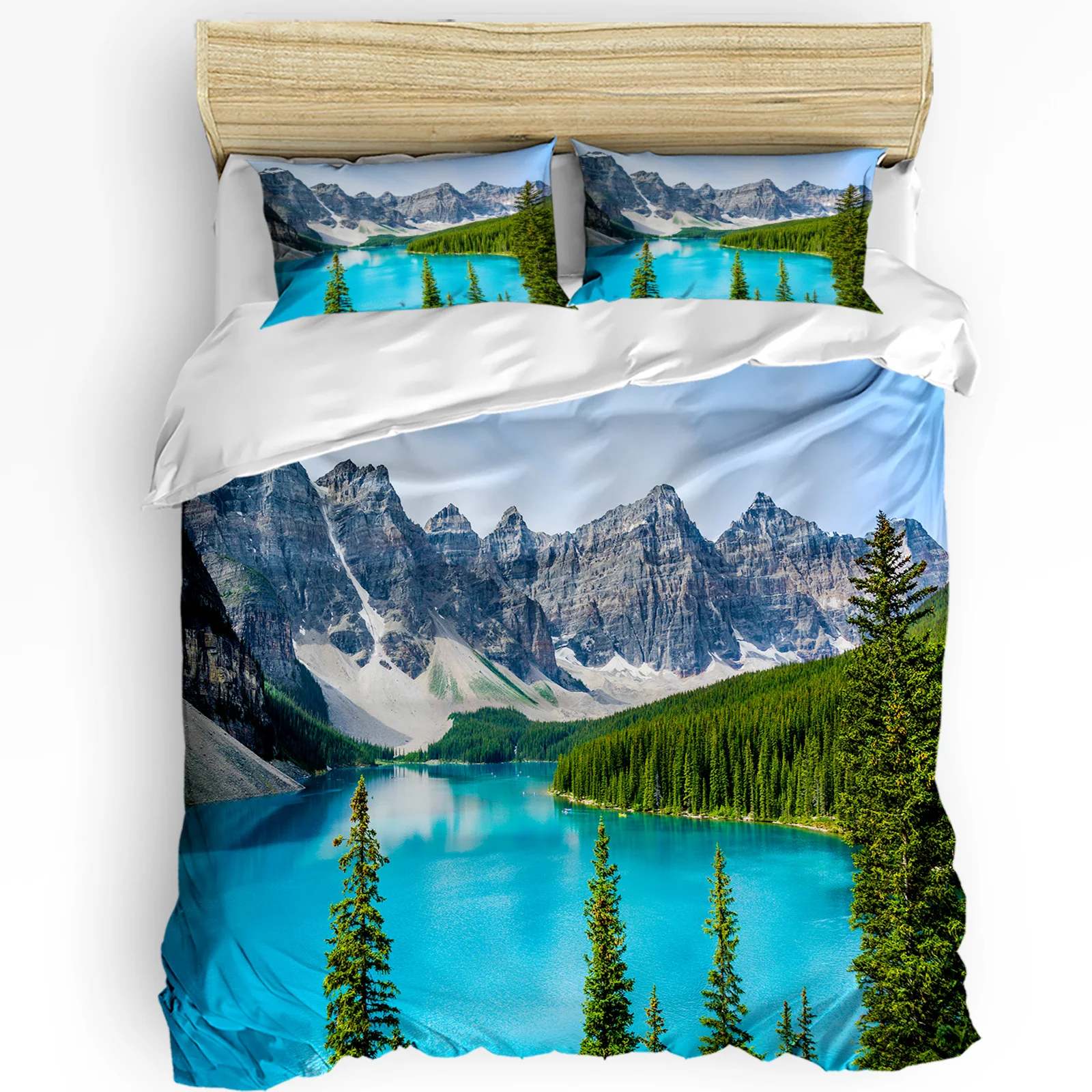 3pcs Bedding Set Canada Lake Landscape Rock Mountain Peaks Trees Duvet Cover Pillow Case Boy Kid Teen Girl Bedding Covers Set