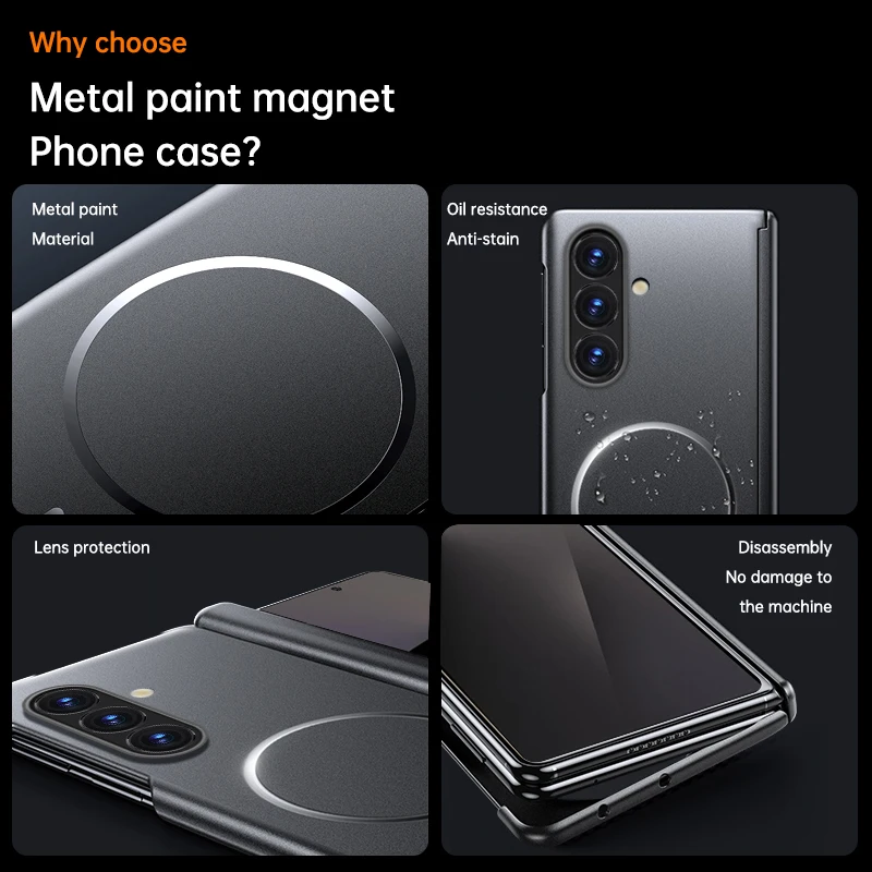 Luxury Center Axis Protective Foldable Hinge Magnetic Metal Paint Lens Protection Phone Case For Samsung Galaxy Z Fold7 6 5 4 view 2