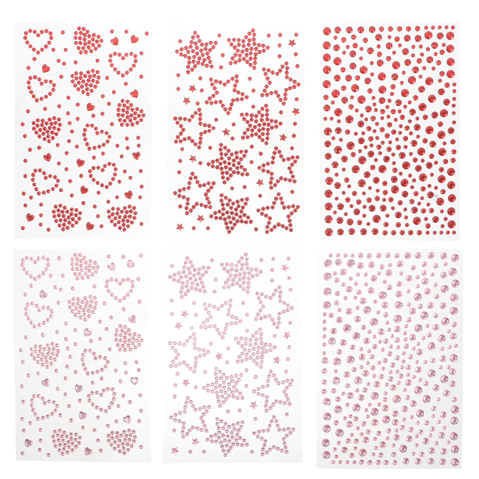 6Sheets Self-Adhesive Rhinestone Face Stickers Water Decals for Festival Makeup Wedding Nail Art DIY Crafts