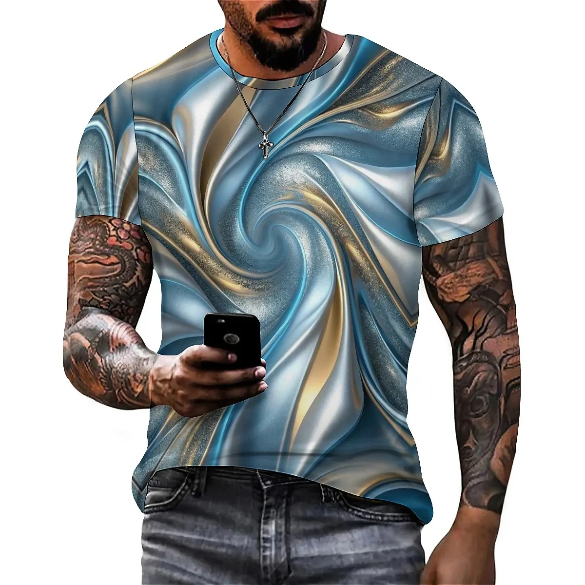 Men's 3D Printed Short Sleeve T-Shirt - Four-Season Fantasy Art, All-Over Print