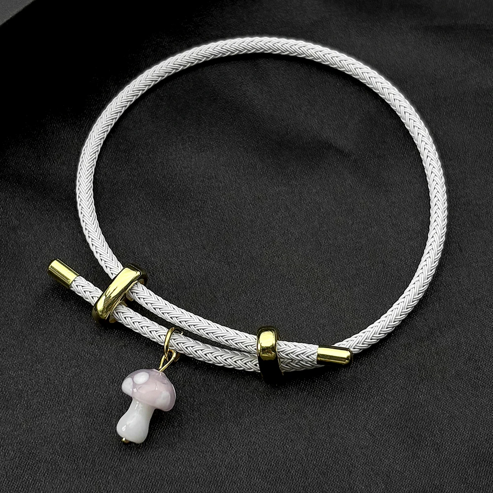 

Cute Mushroom Adjustable Rope Bracelet Stainless Steel Glass Creative Fashion Hand Chain Detachable DIY Jewelry Accessory