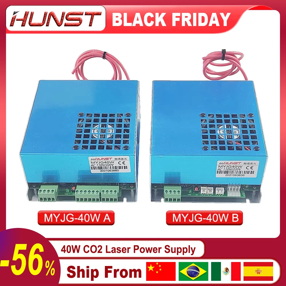 Hunst MYJG-40W CO2 Laser Power Supply 110V/220V Laser Generator For 40W Laser Engraving Machine