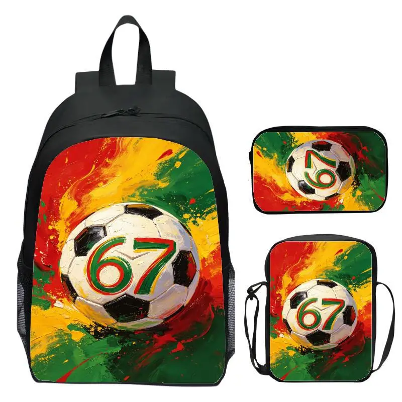 Six Seven67 meme soccer three piece set for children, elementary school, kindergarten, backpack, pencil case, shoulder bag