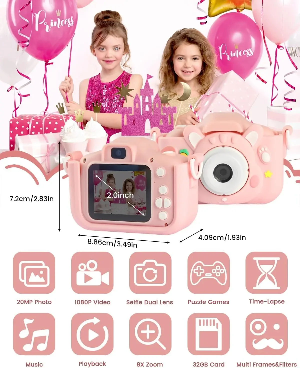 Fotocamera digitale per bambini giocattoli 1080P schermo da 2.0 pollici custodia per coniglio cartone animato scheda da 32GB per regali Festvial di