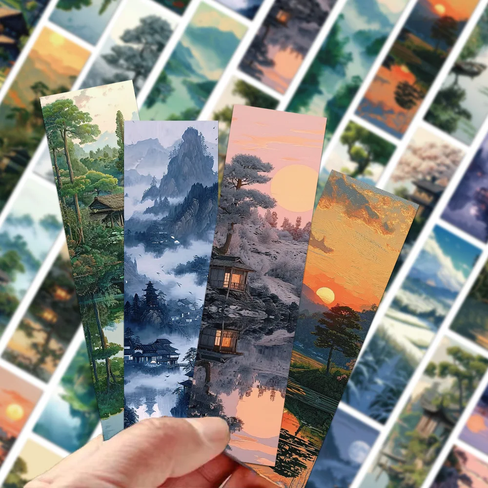 30pcs Ancient Style Lake and Mountain Bookmarks DIY Decoration Chinese Landscape Painting Card Reading Book Annotation Card