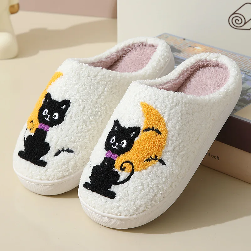 Cute Cartoon Moon Cats Pattern Slippers Women Casual Soft Sole Plush Lined Home Shoes Woman Non-slip Comfort Warm Winter Slipper image 6