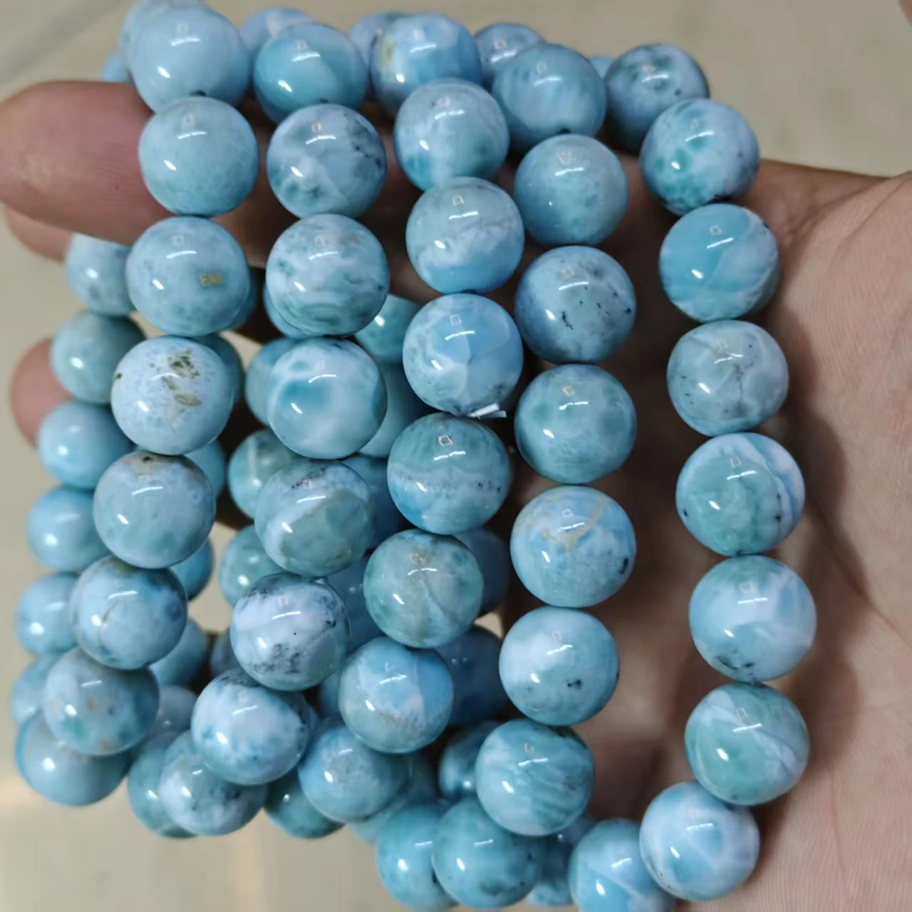 Xingyu Natürliche AA Larimar glatte runde lose Armbandperlen für Schmuckherstellung, Designarmband, elastisches Seil, handgemachter Schmuck – Detail 5