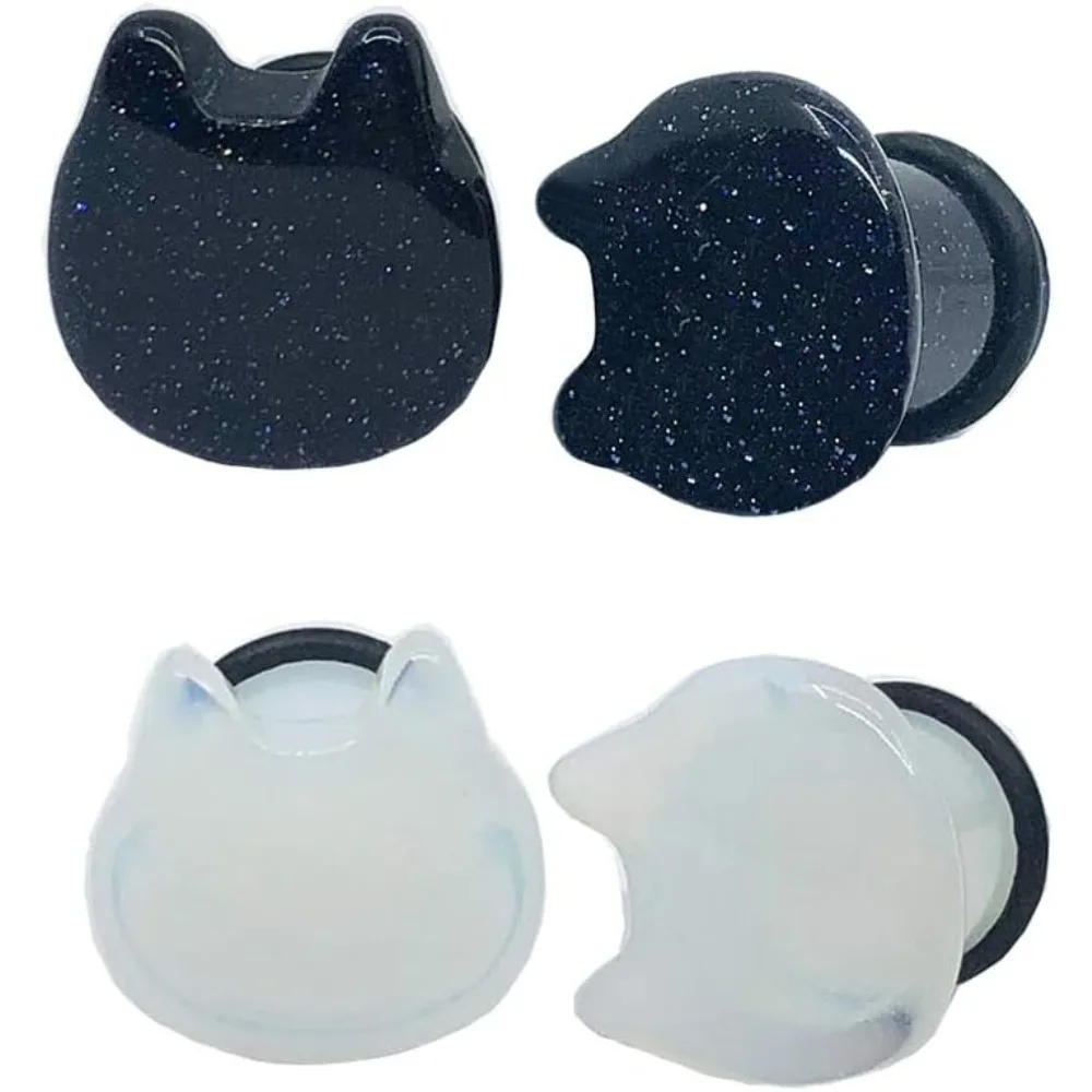 1/2 Paar Katzenkopf-Ohrgeschosse aus Opalit/künstlichem blauem Stein – Tunnel, Plugs, Stretchers, Expander für Körperpiercing, 2g-5/8 Zoll – Detail 7