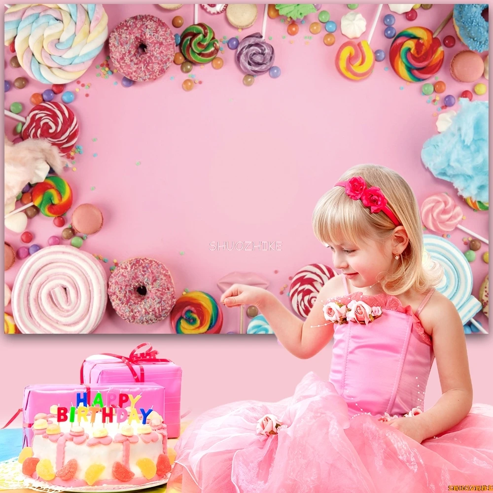 Sweet Candy Theme Backdrop Ice Cream Car Cupcake Lollipop Candyland Baby Birthday Party Photography Background Photo Studio Prop