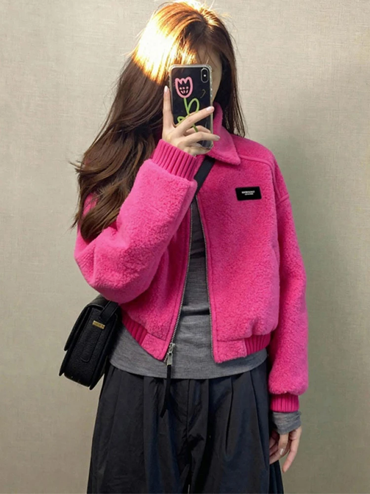 

Plum Pink Faux Fur Jacket Women's Winter Warm Short Coat Standard Fit Durable Zipper Closure Fashionable Baudelaire...