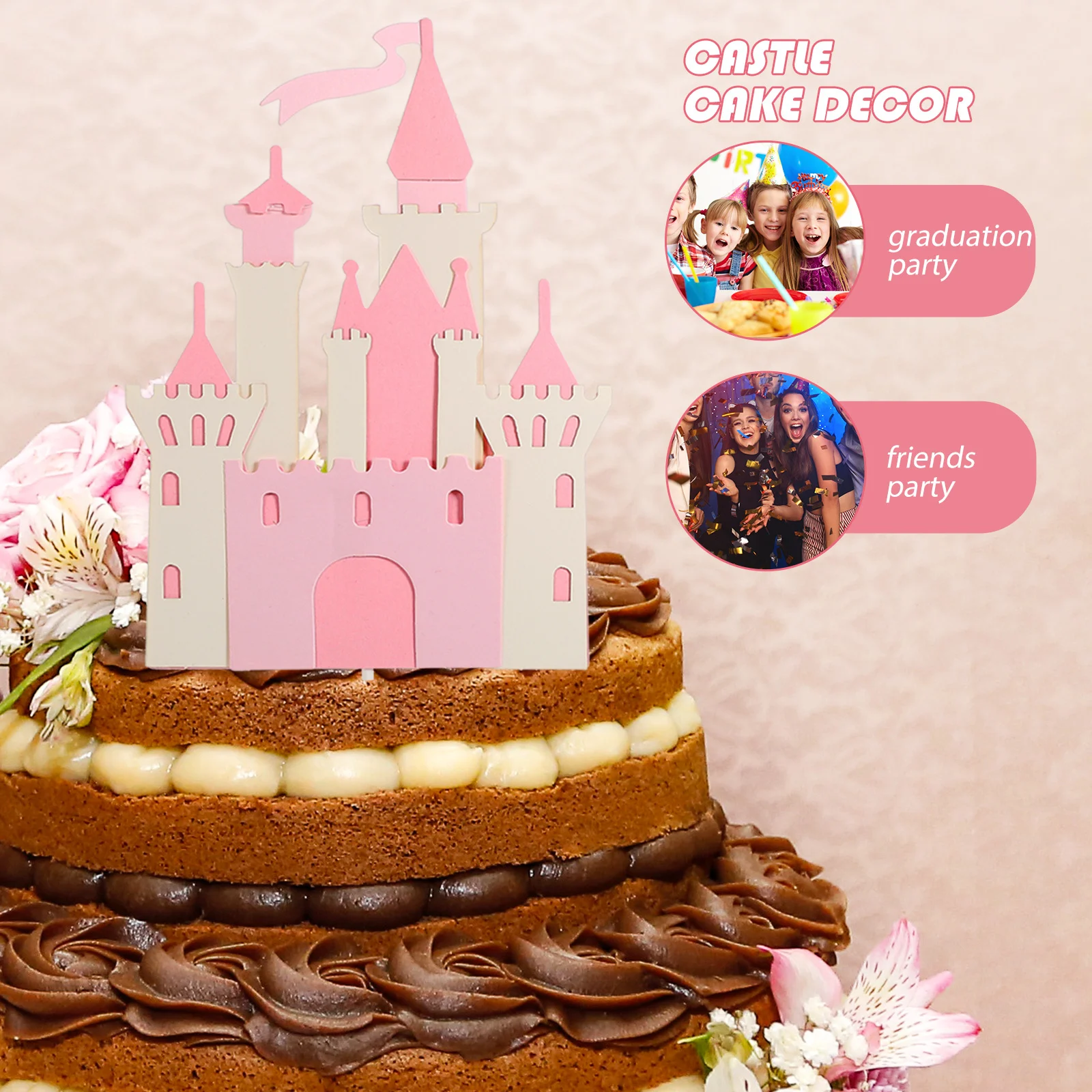 

6Pcs Castle Cake Decor Bright Style Ideal Birthday Wedding Party Cake Ornament Cupcake Decoration Cupcake Decoration