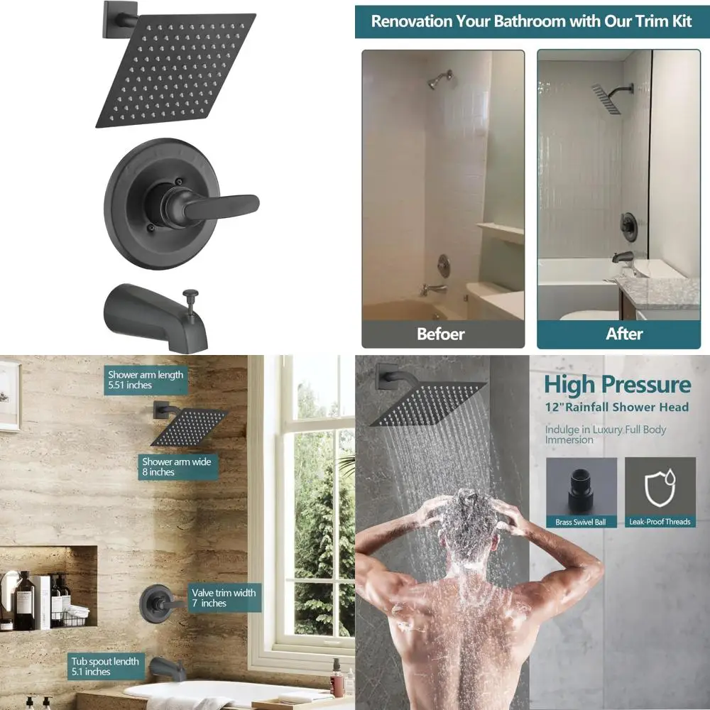 

High-Pressure Square Shower Head and Handle Set for 13/14 Series Tub Trim Kit, Replacement Rain Shower Faucet System with Pressu