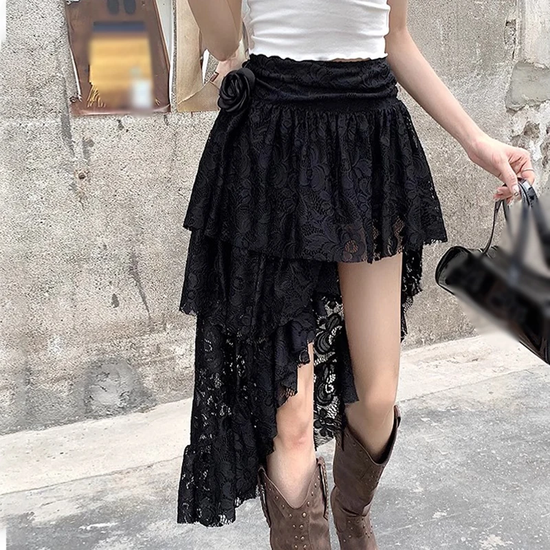 Women Skirts Fashion Breathable Solid Color Sexy Lace Short Dress