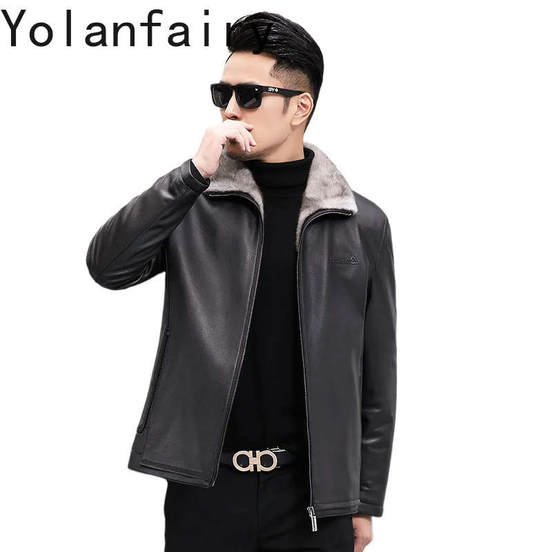 YOLANFAIRY Leather Jacket Genuine Sheepskin Men's Clothing Casual Winter New in Jackets Mink Liner Coats Chamarras De Piel