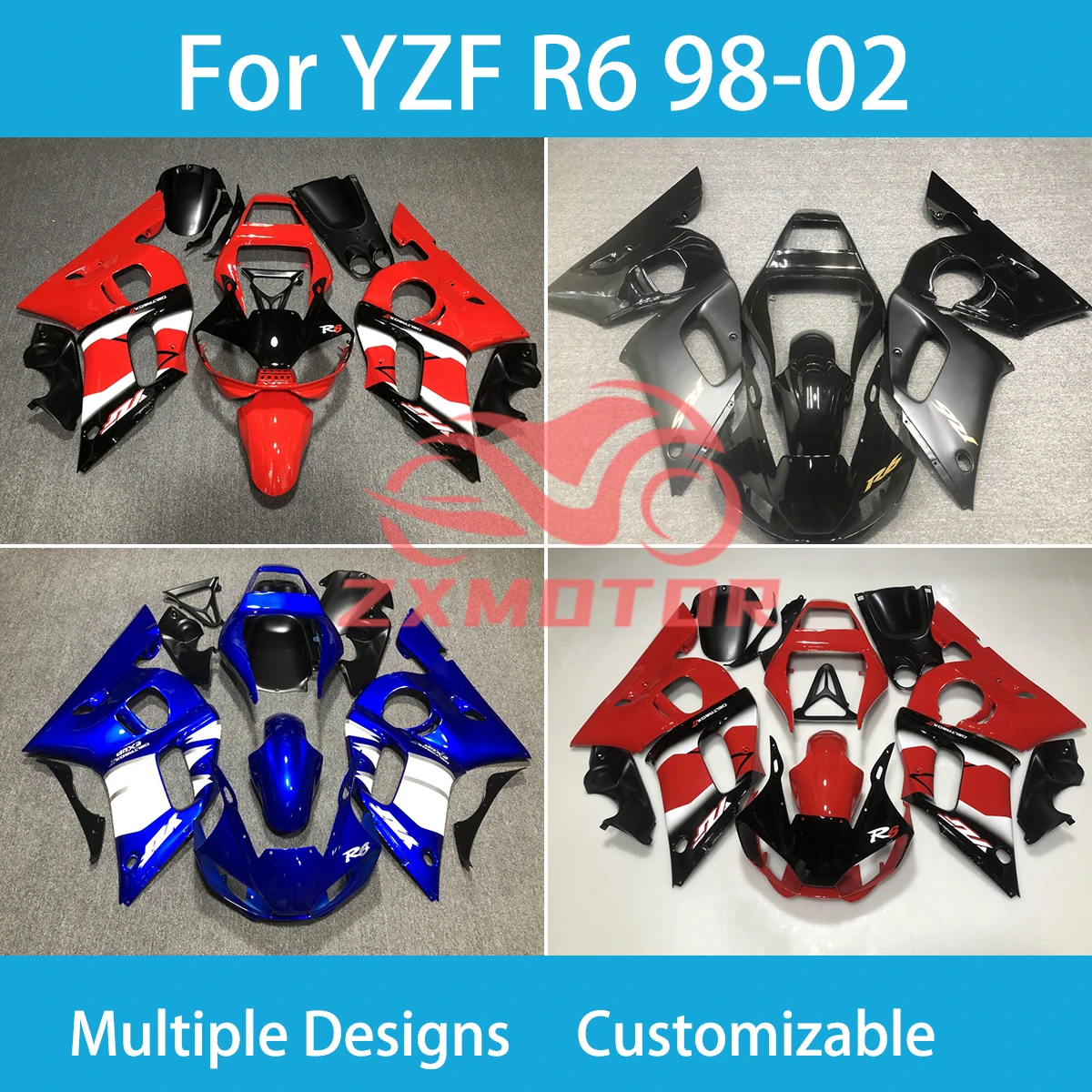 Fairings Motorcycle Plastic Body Pars for Yamaha YZF R 6 98 99 00 01 02 Customizable Fairings R6 1998 1999 2000-2002 New