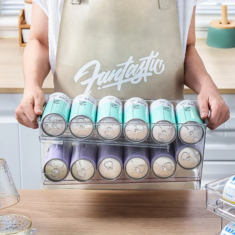 

Refrigerator Storage Box Pet Double-Layer Beverage Rack Beer Soda Organizer Can Transparent Kitchen Storage Rack