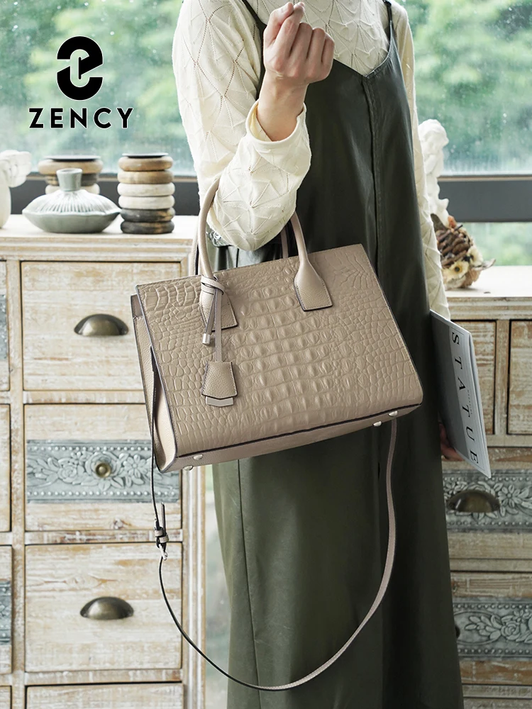 Zency Retro Women Handbag Genuine Leather Shoulder Bag Top Handle New Ladies Crossbody Bag Large Capacity Tote Bags Purse