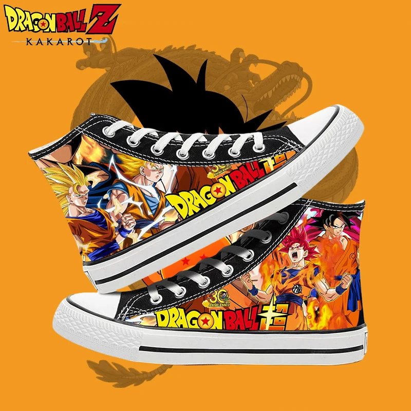 Dragon Ball Son Goku Anime Summer Canvas Shoes Students Hand-Painted Printed Flat Shoes Children Breathable High-Top Sneakers