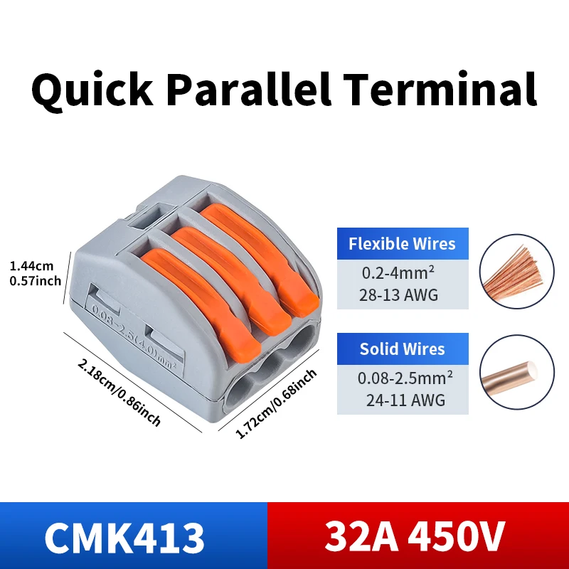 10/30/50pcs 3Ports Electrical Fast Lever Wire Connector Splicing Type Universal Compact Wiring Terminal Block 1 in 2 out 32A