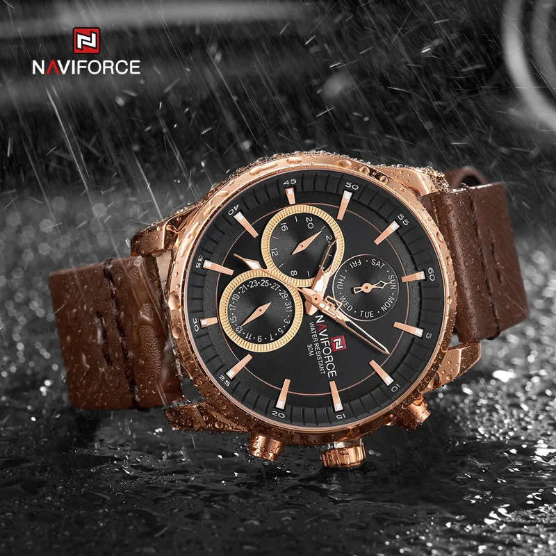 

Mens Watches NAVIFORCE Military Sport Original Leather Quartz Clock Waterproof with 3 Small Dials Wristwatches Relogio Masculino