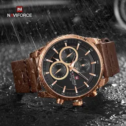 Mens Watches NAVIFORCE Military Sport Original Leather Quartz Clock Waterproof with 3 Small Dials Wristwatches Relogio Masculino