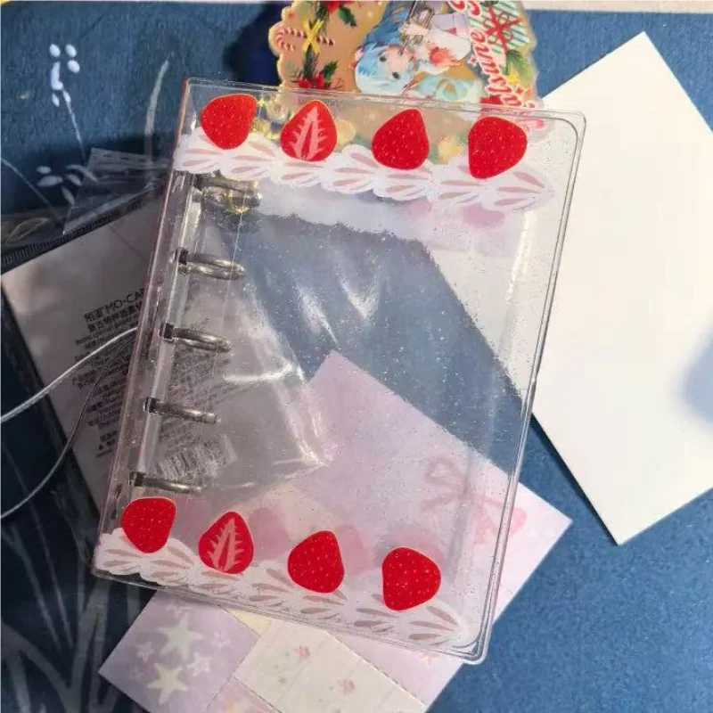 Ins Style Cream Strawberry M5 Loose Leaf Notebook Pvc Hard Shell Ledger 3-Inch Album Small Card Book Transparent Notebook