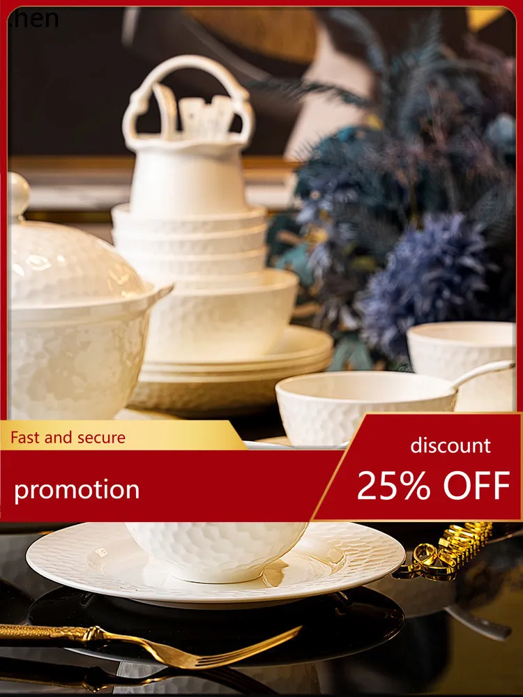 Zml tableware high-end new home pure white bowl and plate combination underglaze color bowl and plate suitfor home