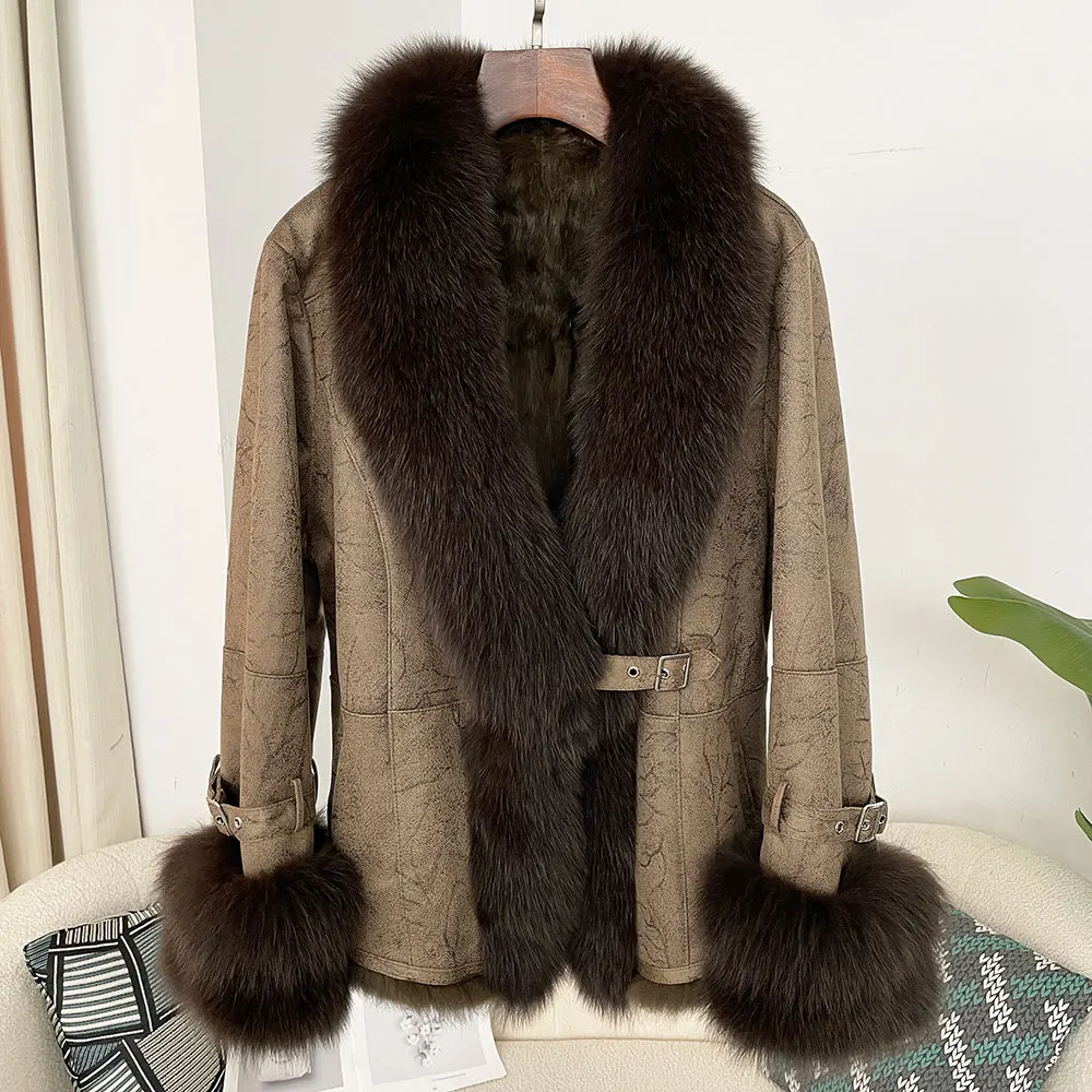 Winter Fur Coat Women Real Raccoon Fox Fur Collar Rabbit Fur Jacker Thick Warm Outerwear 2024 New Liner Real Fur Coat