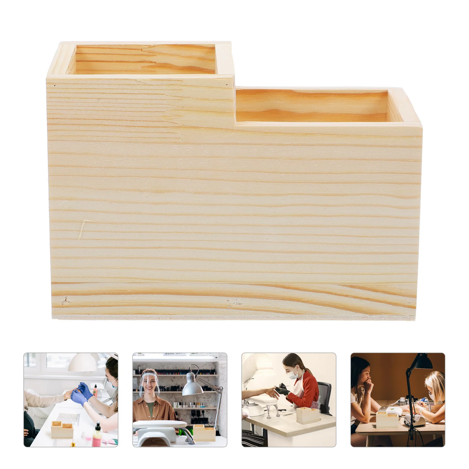 

Natural Wood Desktop Storage Box Large Capacity Home Office Organizer Multifunctional Nail Tool Holder Brush Pen