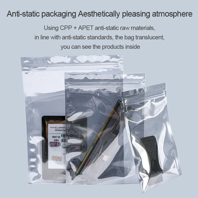 ESD Self Sealing Bags, Transparente, Anti Estática Blindagem, Pacote para Armazenamento, Acessórios Eletrônicos, Bolsas USB