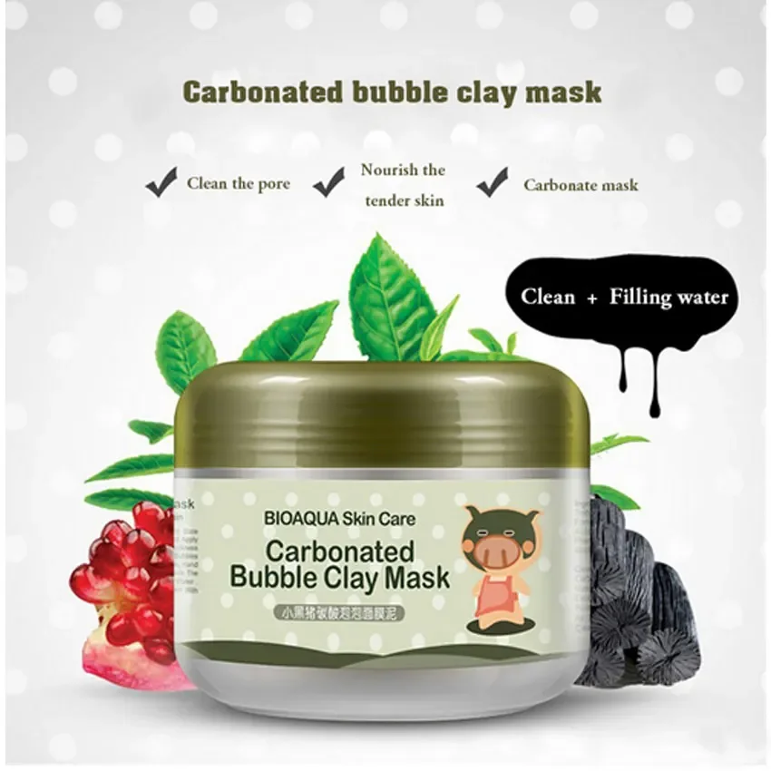 

BIOAQUA 100g Kawaii Black Pig Carbonated Bubble Clay Mask Winter Deep Cleaning Moisturizing Skin Care Sleep Treatment Mask