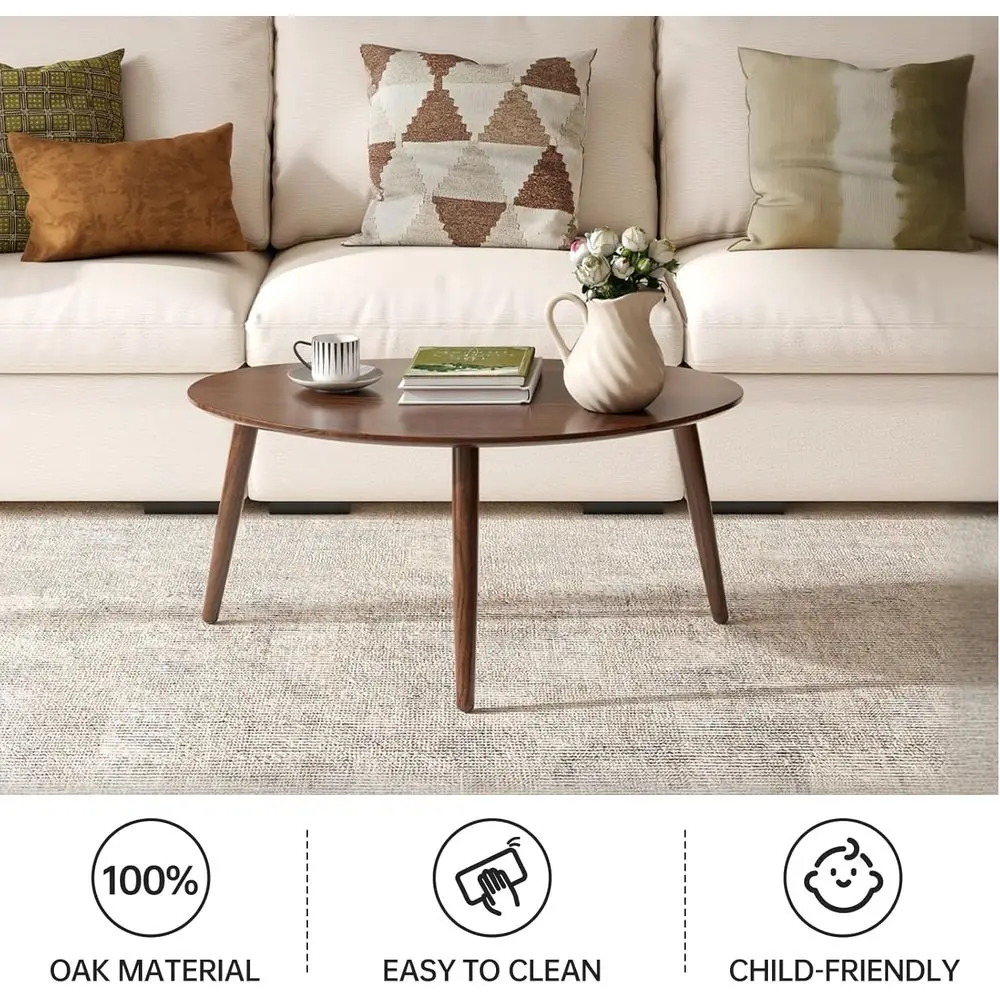 طاولة قهوة بيضاوية من الخشب الصلب الحديث في منتصف القرن، جوز، طاولة جانبية/نهاية لغرفة المعيشة (25.59x17.51x19.68)