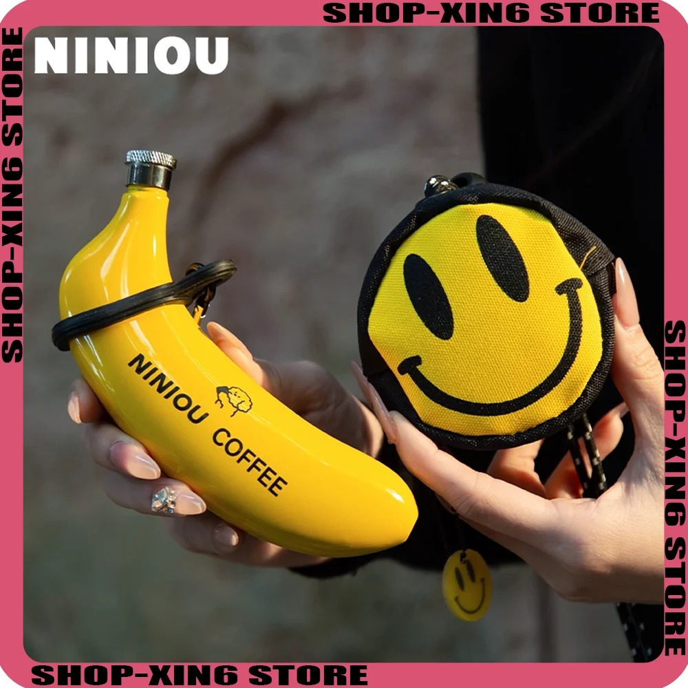 

Niniou Customized Stainless Steel Dog Fun Banana Water Kettle with Funnel Niche Design Mini Hanging Neck Coffee Cup Gift