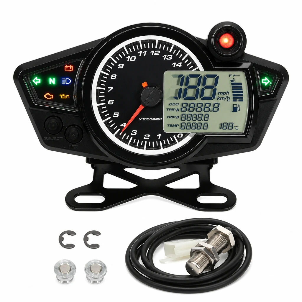 Universal Motorcycle Color LCD Multi-Function Dashboard Speedometer Tachometer Fuel Water Temp ABS Indicator 12V