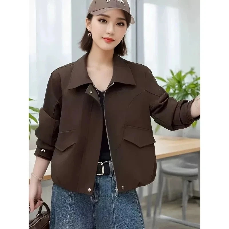 Korean Short Jacket Women Loose Windbreaker Coat Female Spring Autumn New Leisure Tooling Lapel Trench Overwear Lady Casual Tops