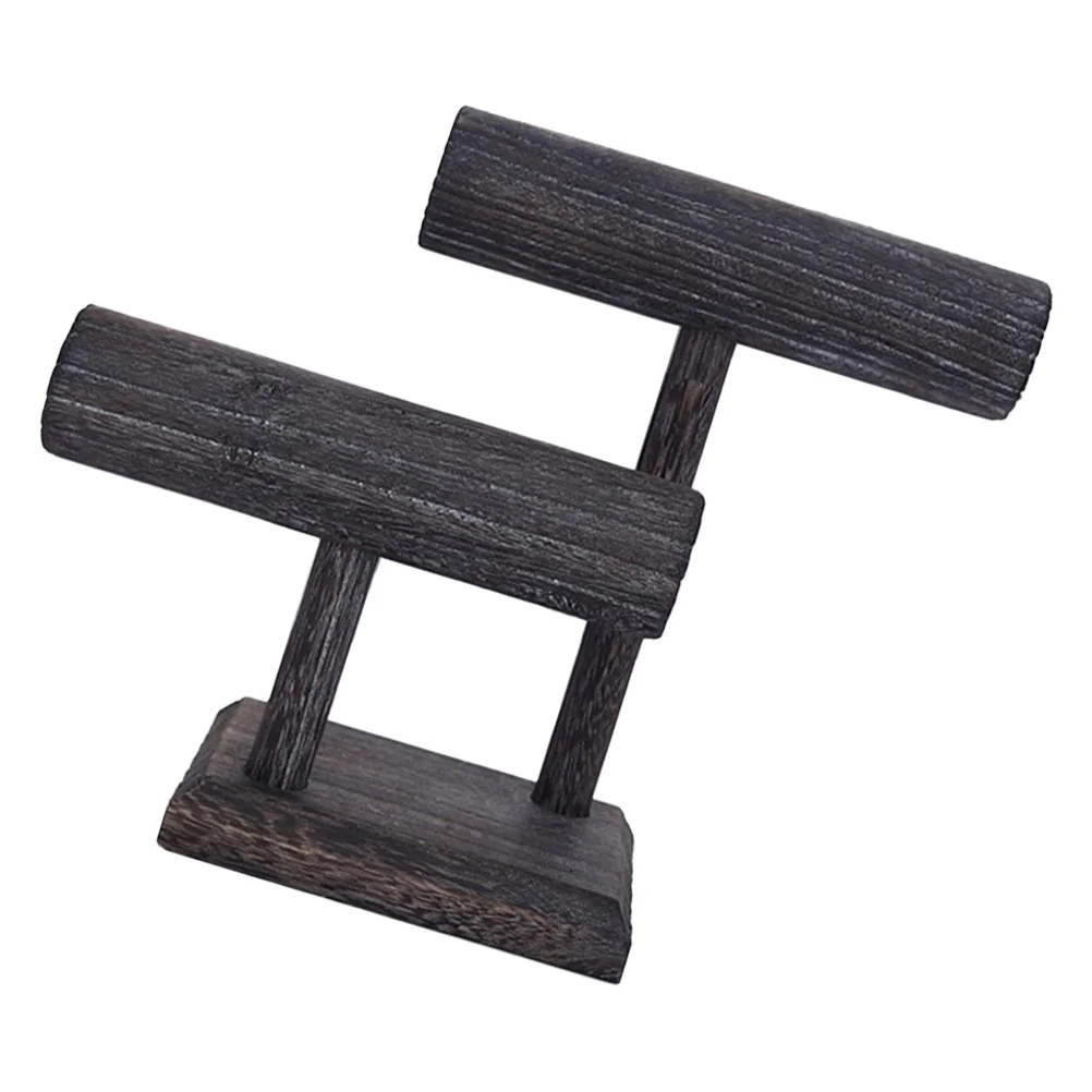 

1pc Solid Wood Vintage Jewelry Display Stand Dark Gray Scrunchie Organizer Rack Hair Tie Holder Wooden Display Rack For