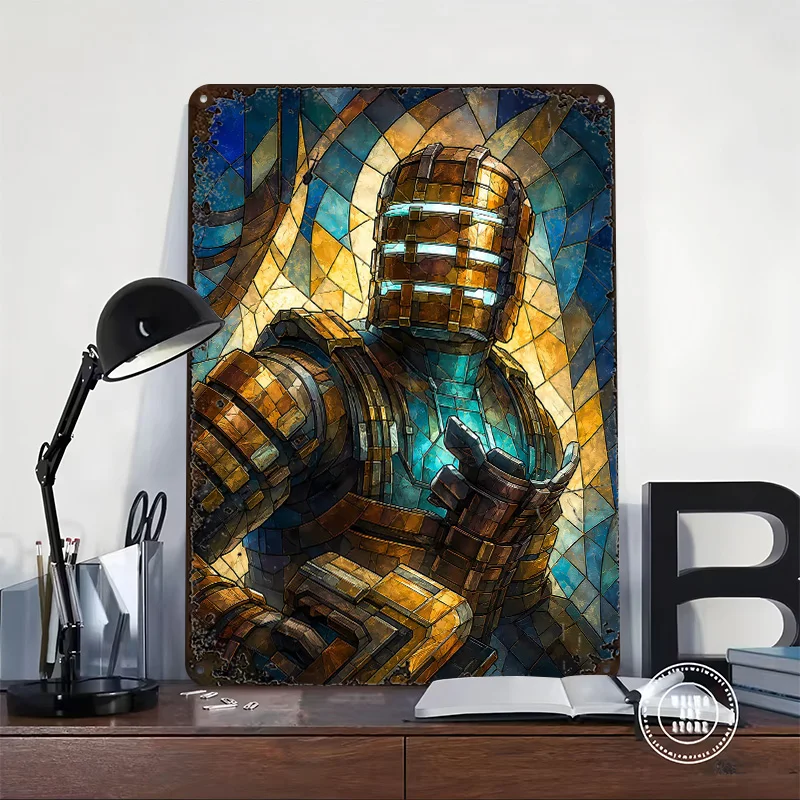 Isaac Clarke Stained Glass Art 3D Texture Metal Poster Customized Wall Art Tin Sign Gift for Mancave Bedroom Decorations Decor