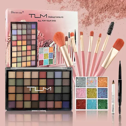 KIT COMPLETO DE MAQUIAGEM PARA OS OLHOS TLM, PALETA DE SOMBRAS COM 40 CORES E 9 CORES DE SOMBRAS COM GLITTER, PINCEL DE MAQUIAGEM E LÁPIS DE SOBRANHA, PALETA MULTIUSOS PARA MAQUIAGENS, CONJUNTO DE COSMÉTICOS PARA INICIANTE, PRESENTE PERFEITO PARA O DIA DOS NAMORADOS