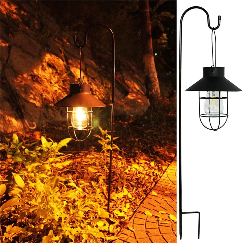 Solar Lantern Lamp Outdoor Waterproof Garden Light Vintage Solar Lamp Tungsten Bulb Ornament for Patio Yard Decoration Lighting