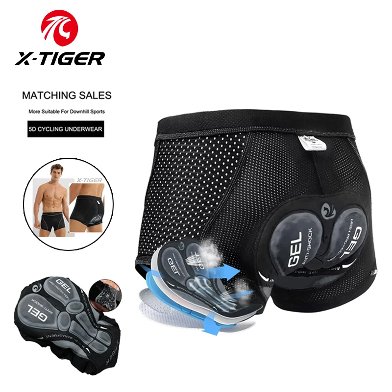 X-TIGER شورت ركوب الدراجات مع وسادات جل 5D ملابس داخلية شبكية قابلة للتنفس لركوب الدراجات مقاومة للصدمات شورتات الدراجة الجبلية