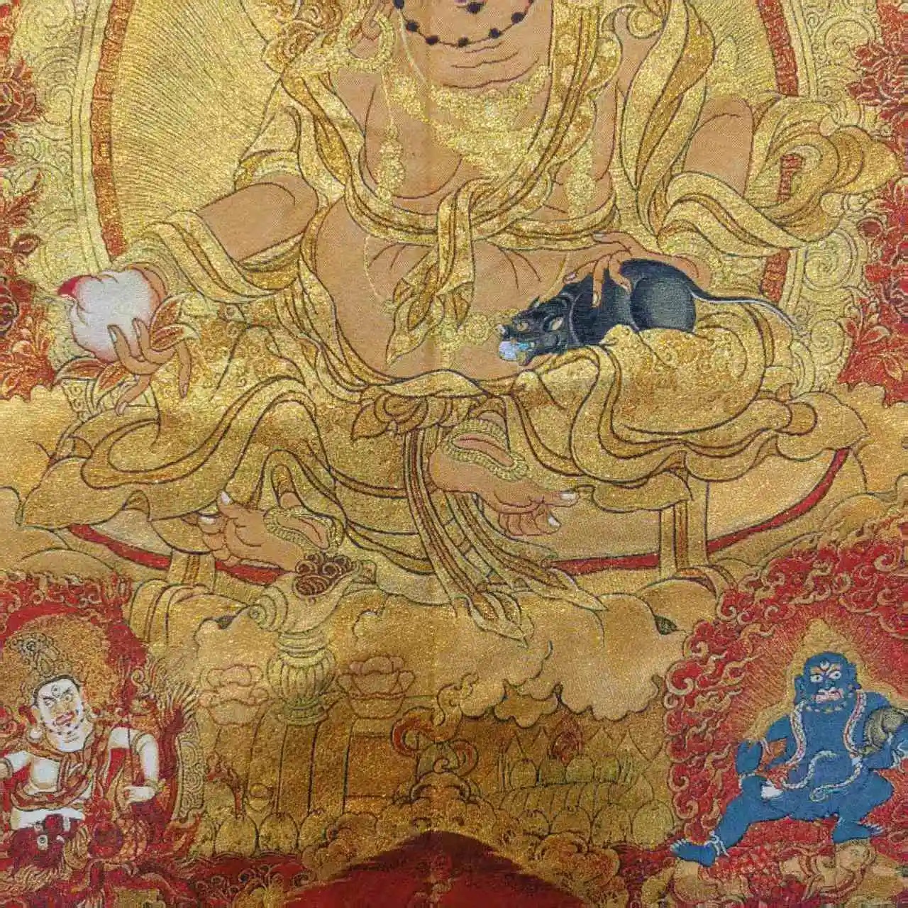 35 "Thangka التطريز البوذية التبتية الحرير التطريز الأصفر جامبالا يجلس بوذا الثانغكا شاشة معلقة قاعة العبادة