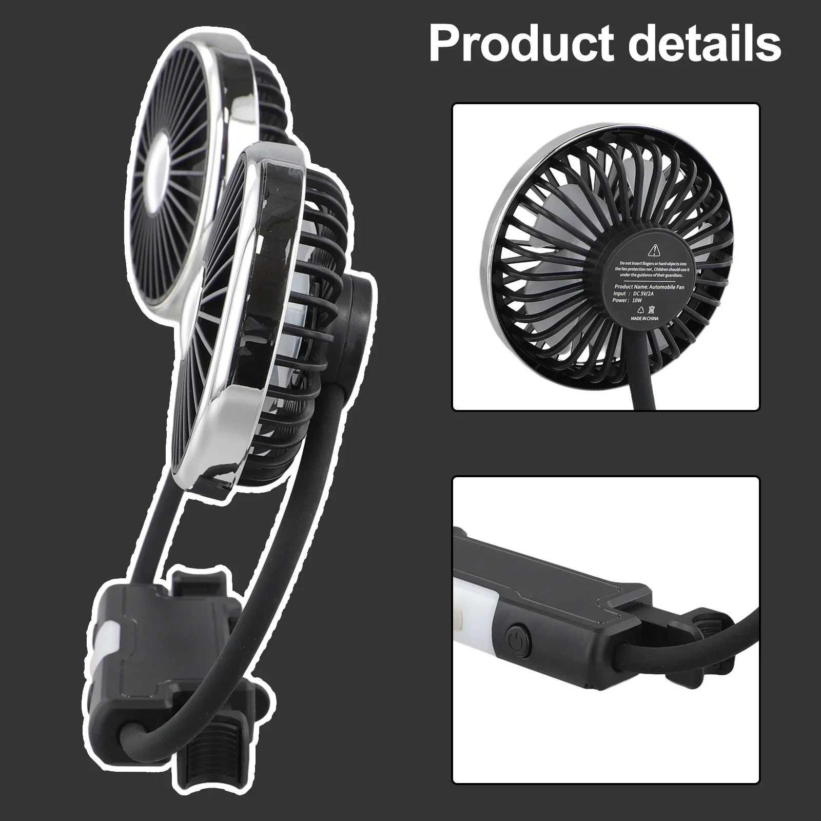 

360° Three-Speed Car Fan Magnetic Fan Adjustable Car Rear Auto Cooling Fan Vehicle-Mounted Multi-Functional Double-Head Fan