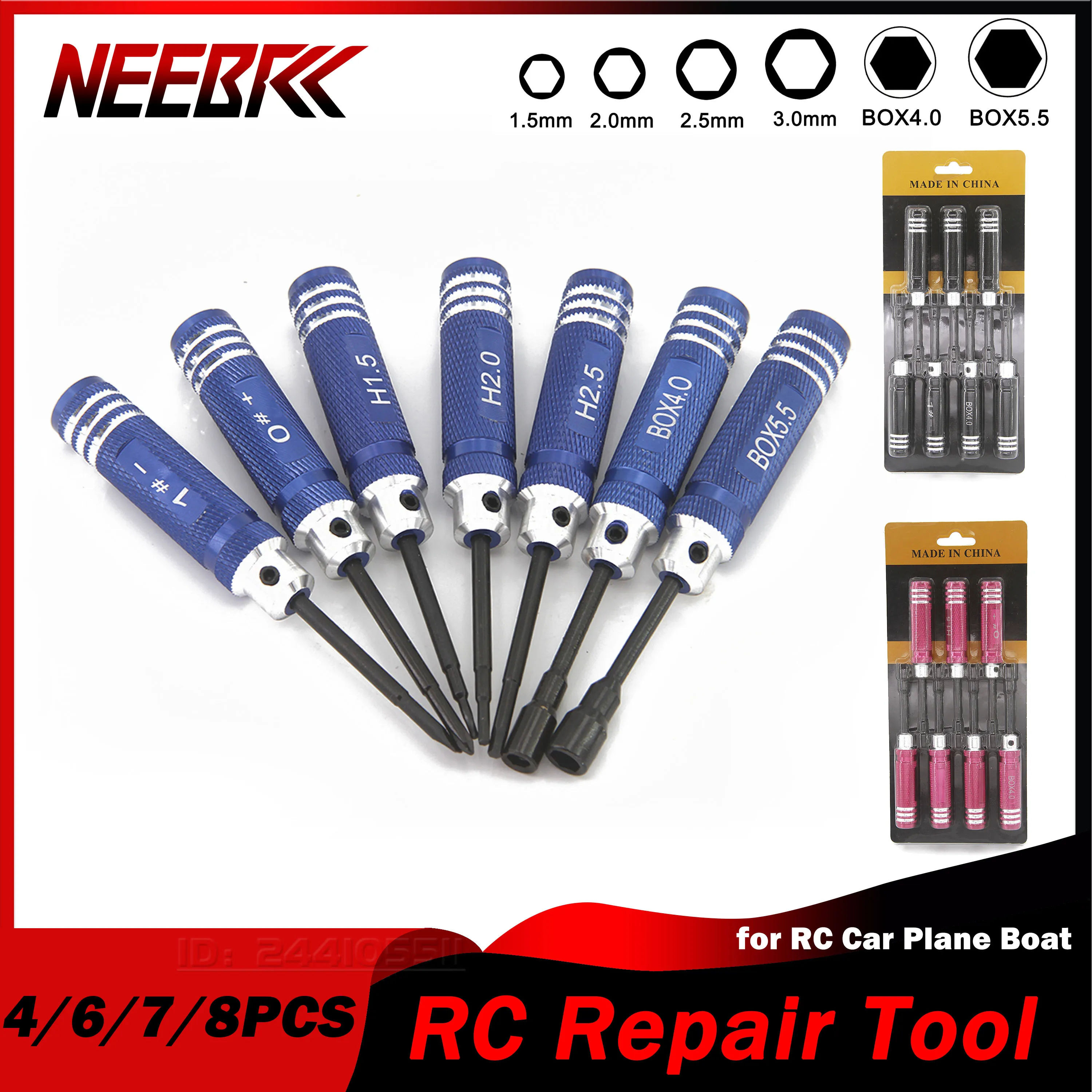 

4 in 1/6 in1/8in1/4/7PCS Screwdriver Set 1.5/2.0/2.5/3.0mm Metal Hex Hexagonal Repair Tool Kit for RC Model Aircraft Car Boat