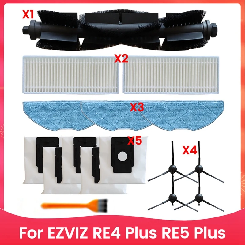 

YCOC-Main Brush Filter Mop Pad Wipe Dust Bag Side Brush For EZVIZ RE4 Plus / RE5 Plus Vacuum Cleaner Sweeper Accessories