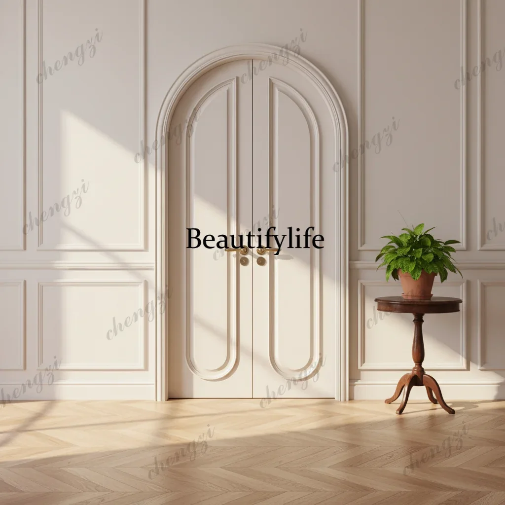 K153   Customization Double Open Solid Wood Slab Doors Eco-Friendly Lacquered Finish Soundproof For Interior Bedroom Living Room