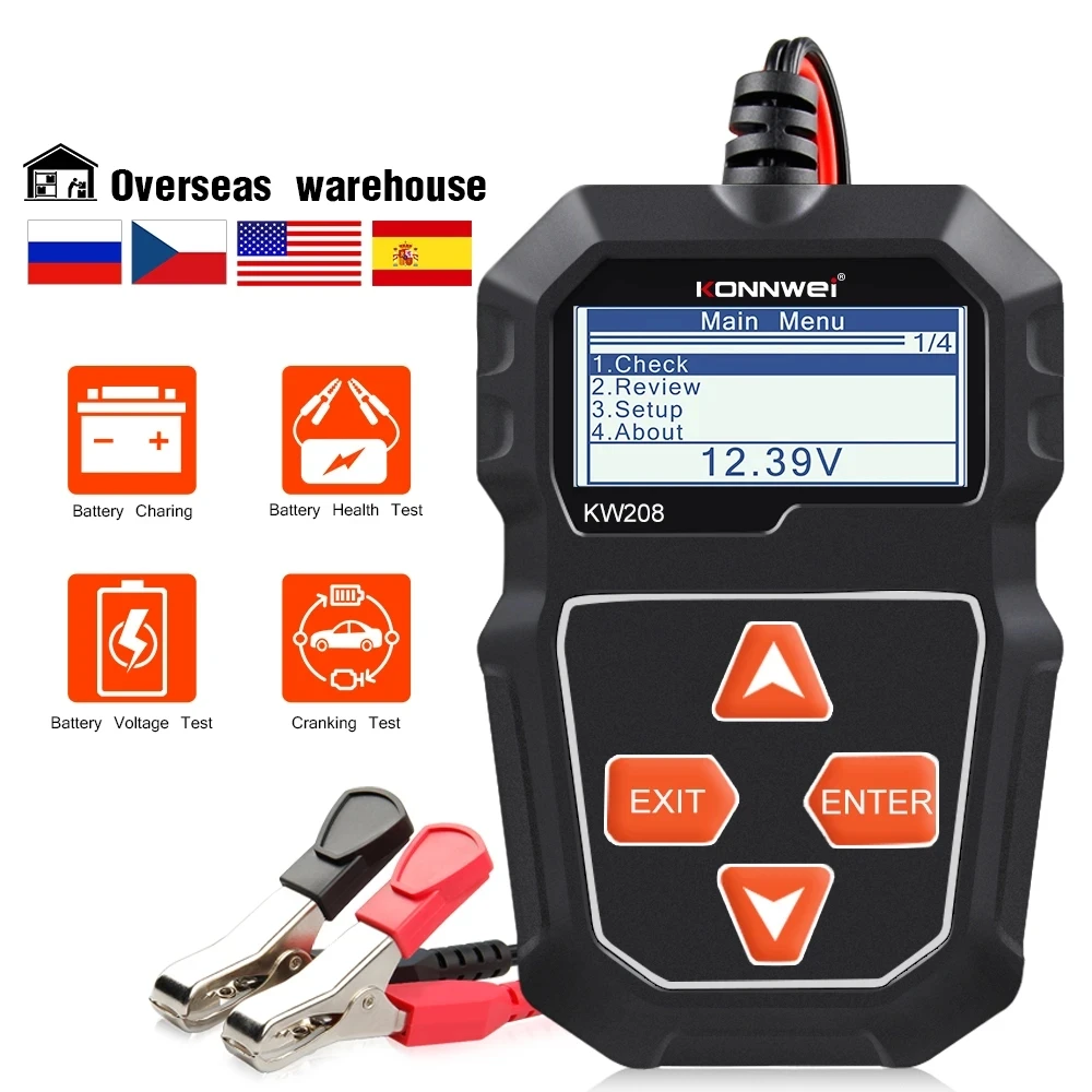 KONNWEI KW208 KW 208 Car 12V Battery Tester 100 to 2000CCA Cranking Charging Circut Battery Analyzer 12 Volts Battery Tools