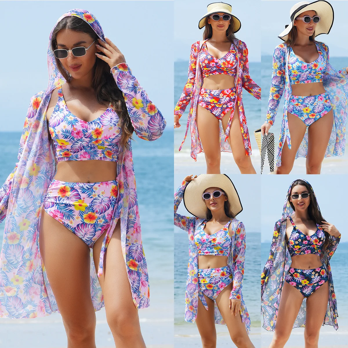 Bathing Suit Women European And American Fashion High-end Sexy Multi-color Printed Bikini BIKINI Three-piece Women's Swimsuit