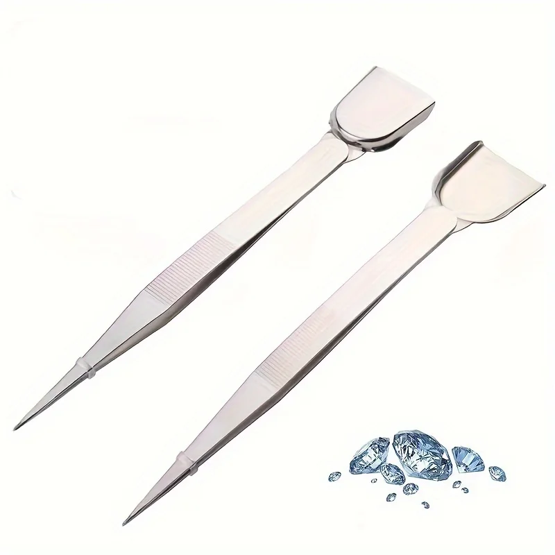 1PC Slotted Gemstone Clip with Spatula Stainless Steel Diamond Clip Tweezers Jewelry Gold Tools Tweezers