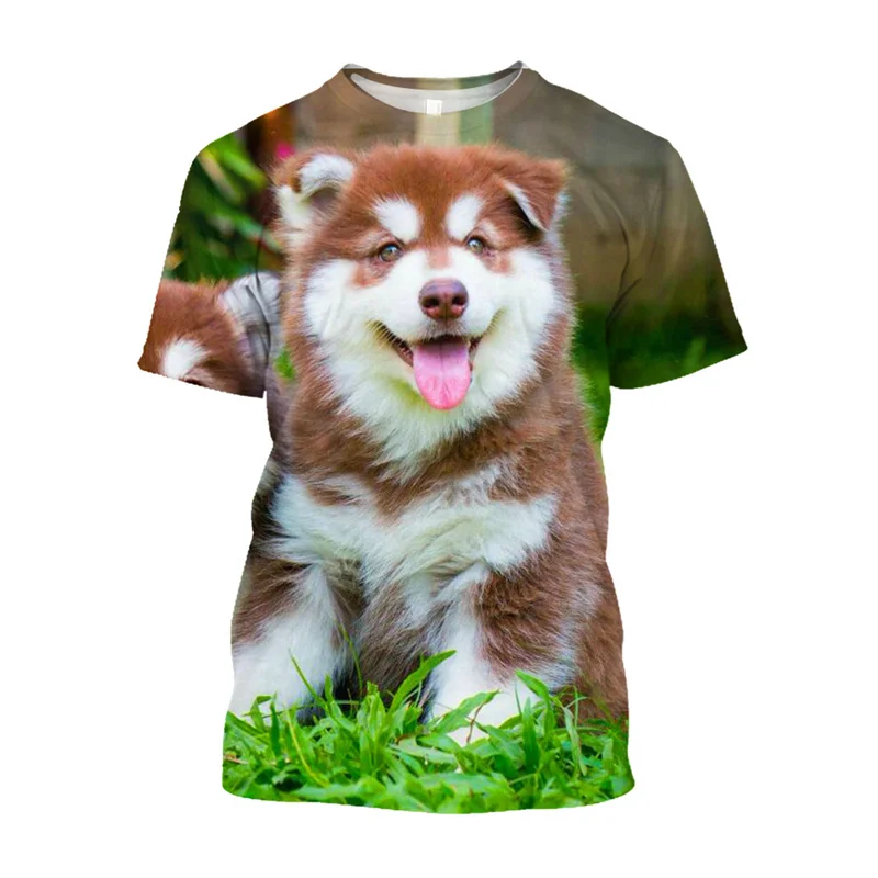 New 3D Siberian Husky Printed T-shirt Cute Animal Dog Casual T Shirt For Men Oversizeshort Sleeved Streetwear YK2 Kawaii Clothes